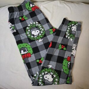 Munki Munki Peanuts Snoopy Christmas Pajama Pants Wreaths Checkered Size Large